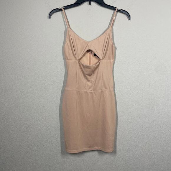 H:ours XXS Moe Cut Out Rib Mini Dress Tan Strappy Adjustable Strap Sleeveless - Picture 3 of 8